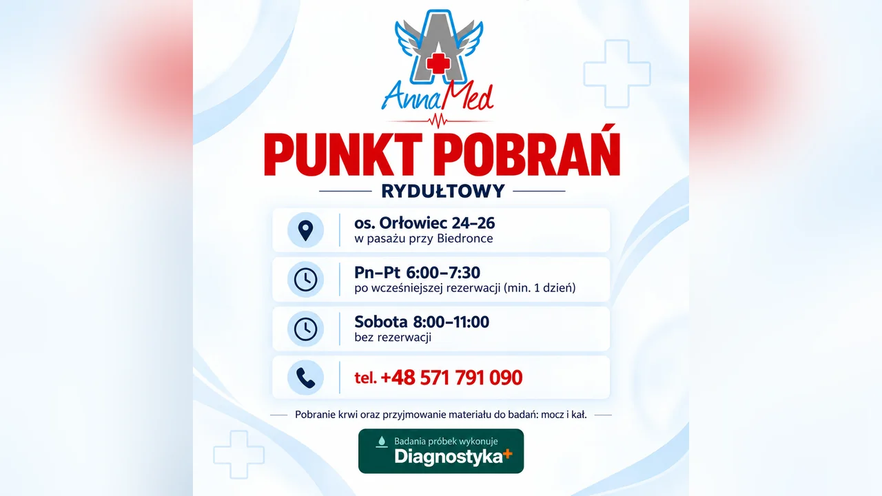 Grafika AnnaMed: Punkt pobrań i badania laboratoryjne w AnnaMed w Rydułtowach