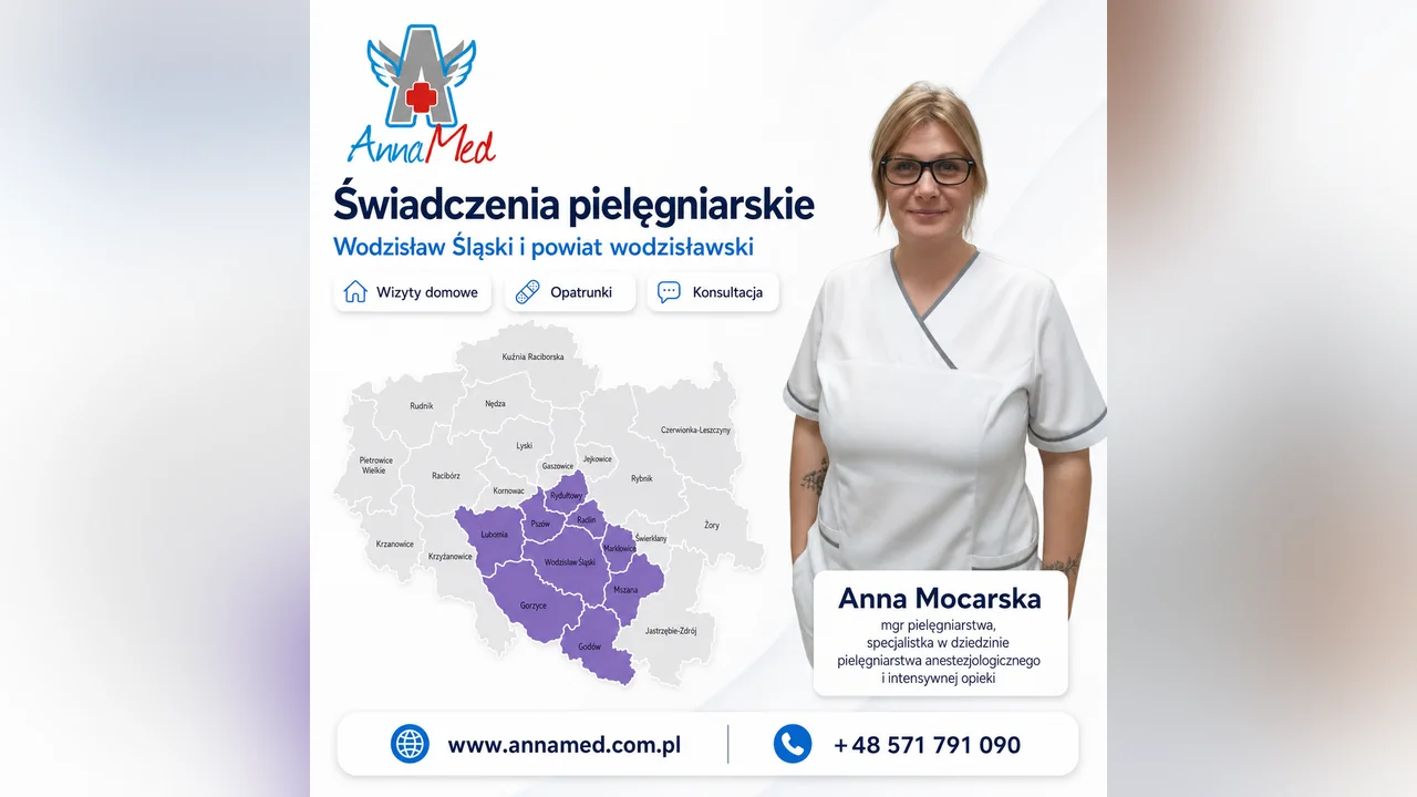 Grafika AnnaMed: Wizyty pielęgniarskie z dojazdem – Wodzisław Śląski i powiat wodzisławski