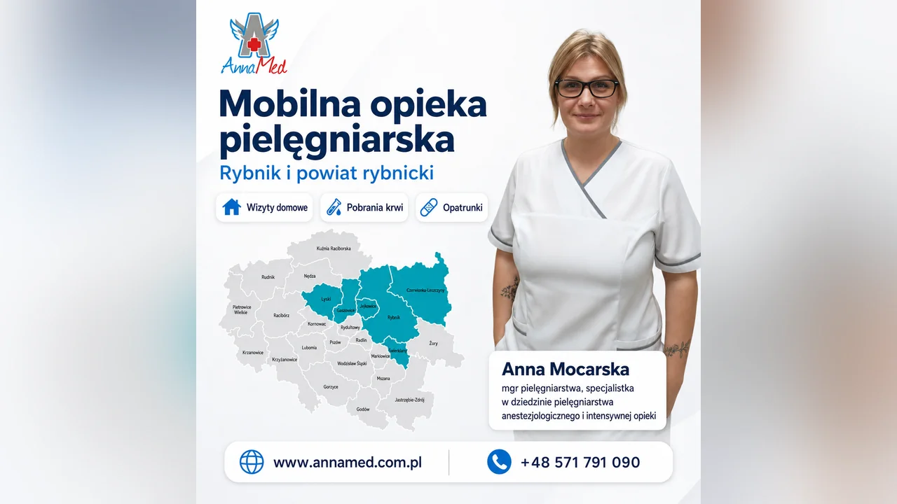 Grafika AnnaMed: Mobilna opieka pielęgniarska – Rybnik i powiat rybnicki