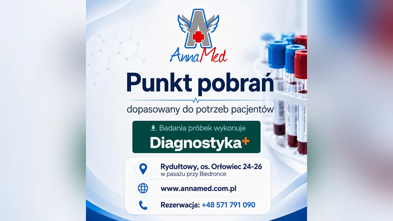Grafika AnnaMed: Badania laboratoryjne w AnnaMed Rydułtowy – wygodny model organizacji pobrań