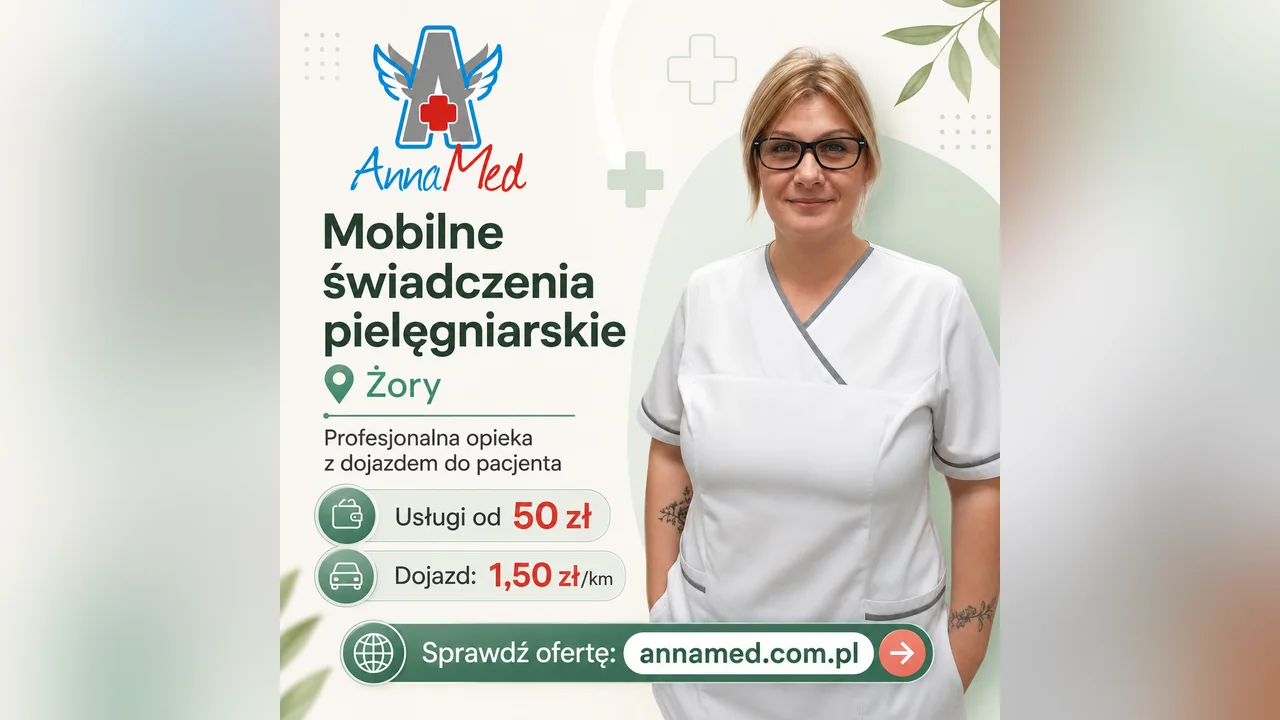 Grafika AnnaMed: Mobilna pielęgniarka w Żorach – wizyty domowe z dojazdem