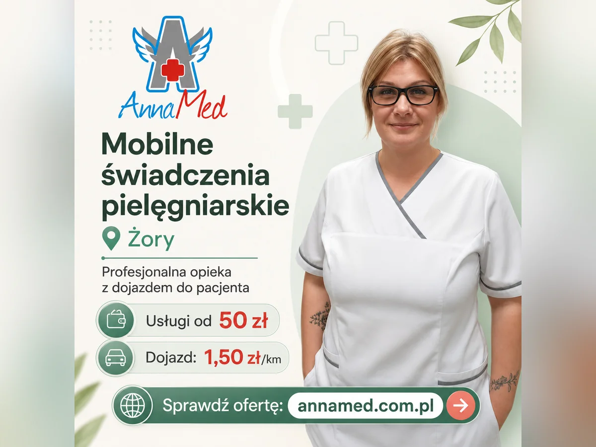 Grafika AnnaMed: Mobilna pielęgniarka w Żorach – wizyty domowe z dojazdem