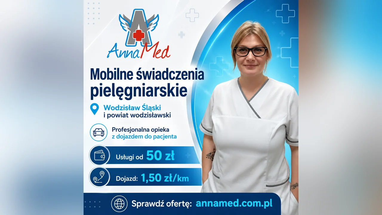 Grafika AnnaMed: Wodzisław Śląski i powiat wodzisławski – mobilne świadczenia pielęgniarskie AnnaMed