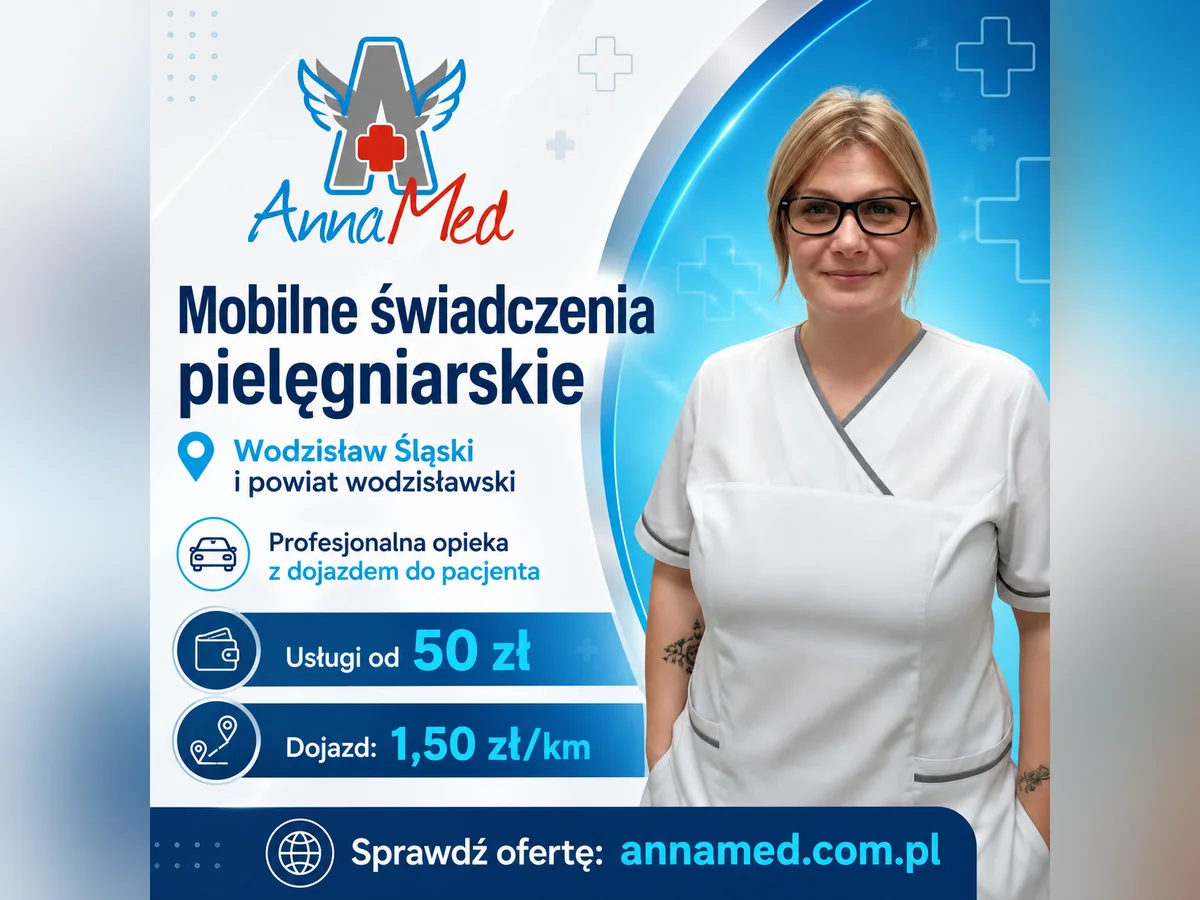 Grafika AnnaMed: Wodzisław Śląski i powiat wodzisławski – mobilne świadczenia pielęgniarskie AnnaMed