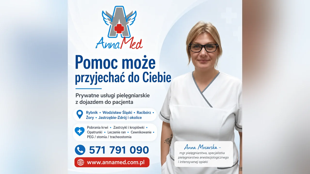 Grafika AnnaMed: Pomoc może przyjechać do Ciebie – prywatne usługi pielęgniarskie z dojazdem