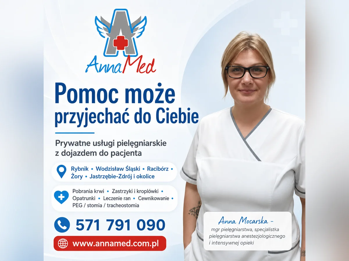 Grafika AnnaMed: Pomoc może przyjechać do Ciebie – prywatne usługi pielęgniarskie z dojazdem