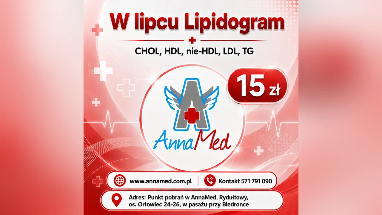 Grafika AnnaMed: Lipidogram w lipcu w cenie 15 zł