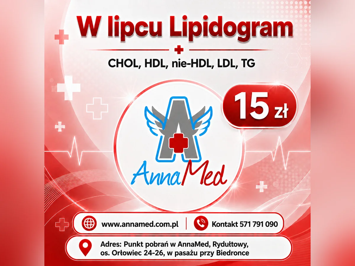 Grafika AnnaMed: Lipidogram w lipcu w cenie 15 zł