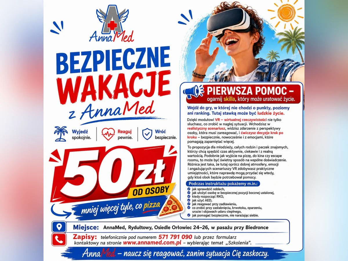 Grafika AnnaMed: Bezpieczne Wakacje z AnnaMed