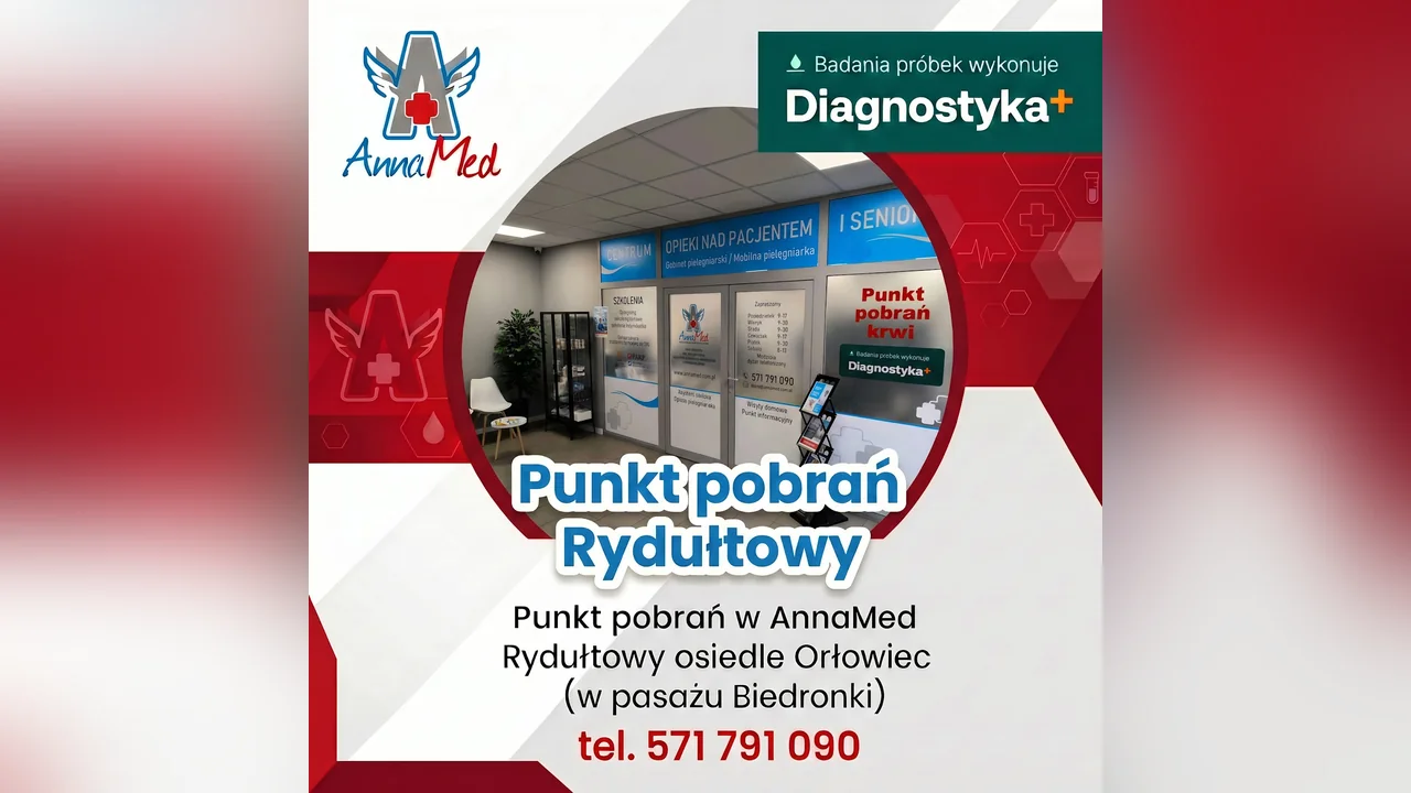Grafika AnnaMed: Punkt pobrań AnnaMed na osiedlu Orłowiec w Rydułtowach
