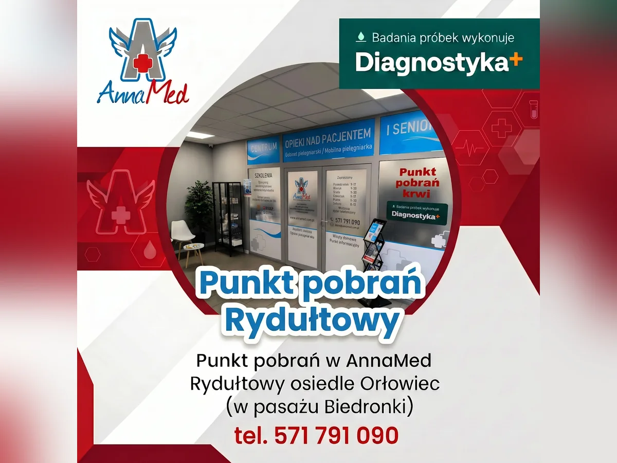 Grafika AnnaMed: Punkt pobrań AnnaMed na osiedlu Orłowiec w Rydułtowach