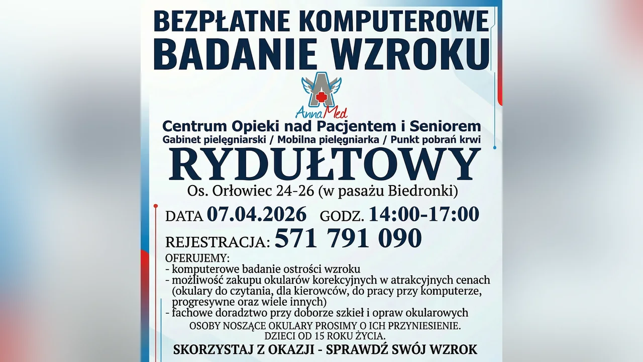 Grafika AnnaMed: Bezpłatne komputerowe badanie wzroku w Rydułtowach