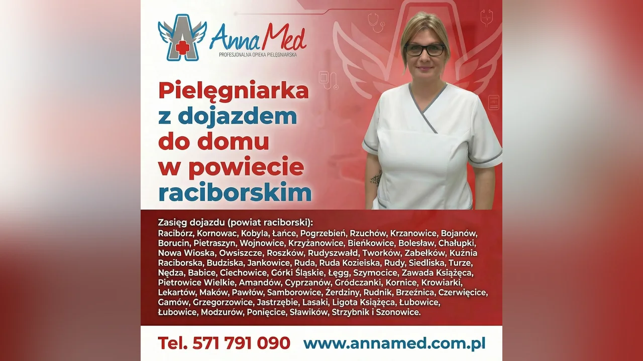 Grafika AnnaMed: Pielęgniarka z dojazdem do domu w powiecie raciborskim