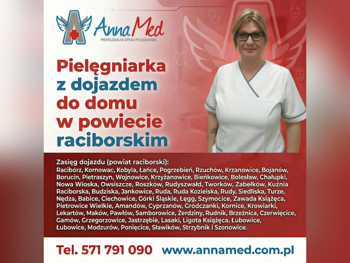 Grafika AnnaMed: Pielęgniarka z dojazdem do domu w powiecie raciborskim