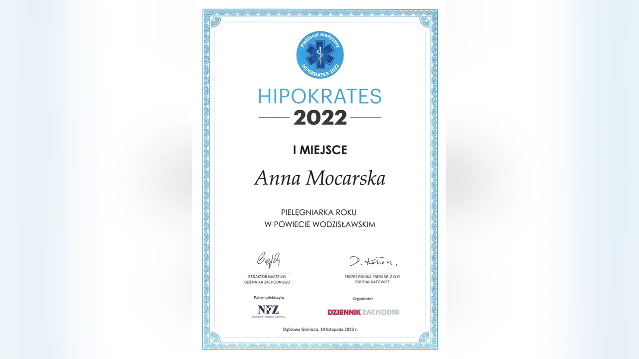Grafika AnnaMed: Poznaj Annę Mocarską – Pielęgniarkę Roku 2022 w powiecie wodzisławskim