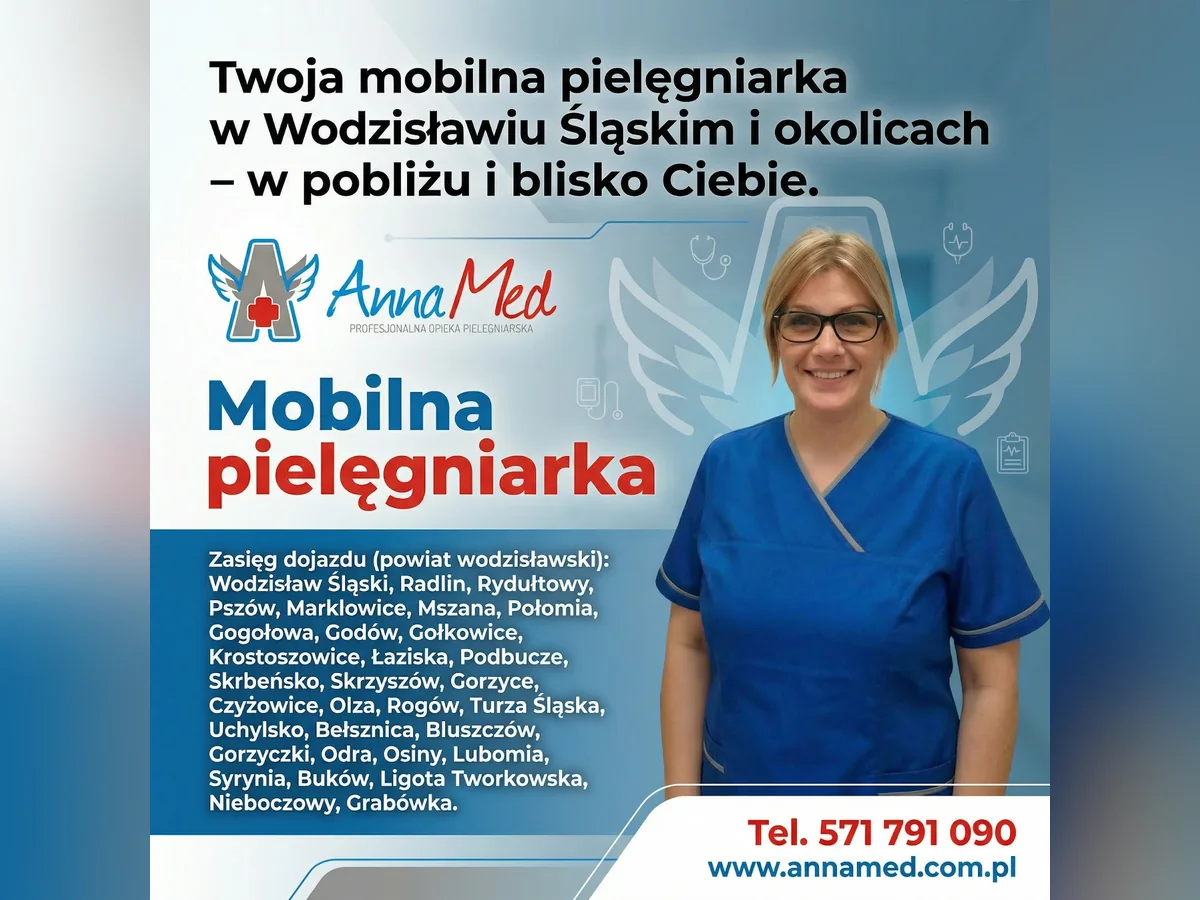 Grafika AnnaMed: Mobilna pomoc pielęgniarska w domu – powiat wodzisławski