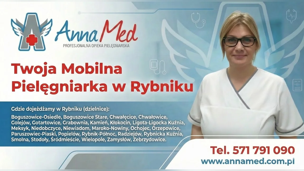 Grafika AnnaMed: Mobilne świadczenia pielęgniarskie w każdej dzielnicy Rybnika
