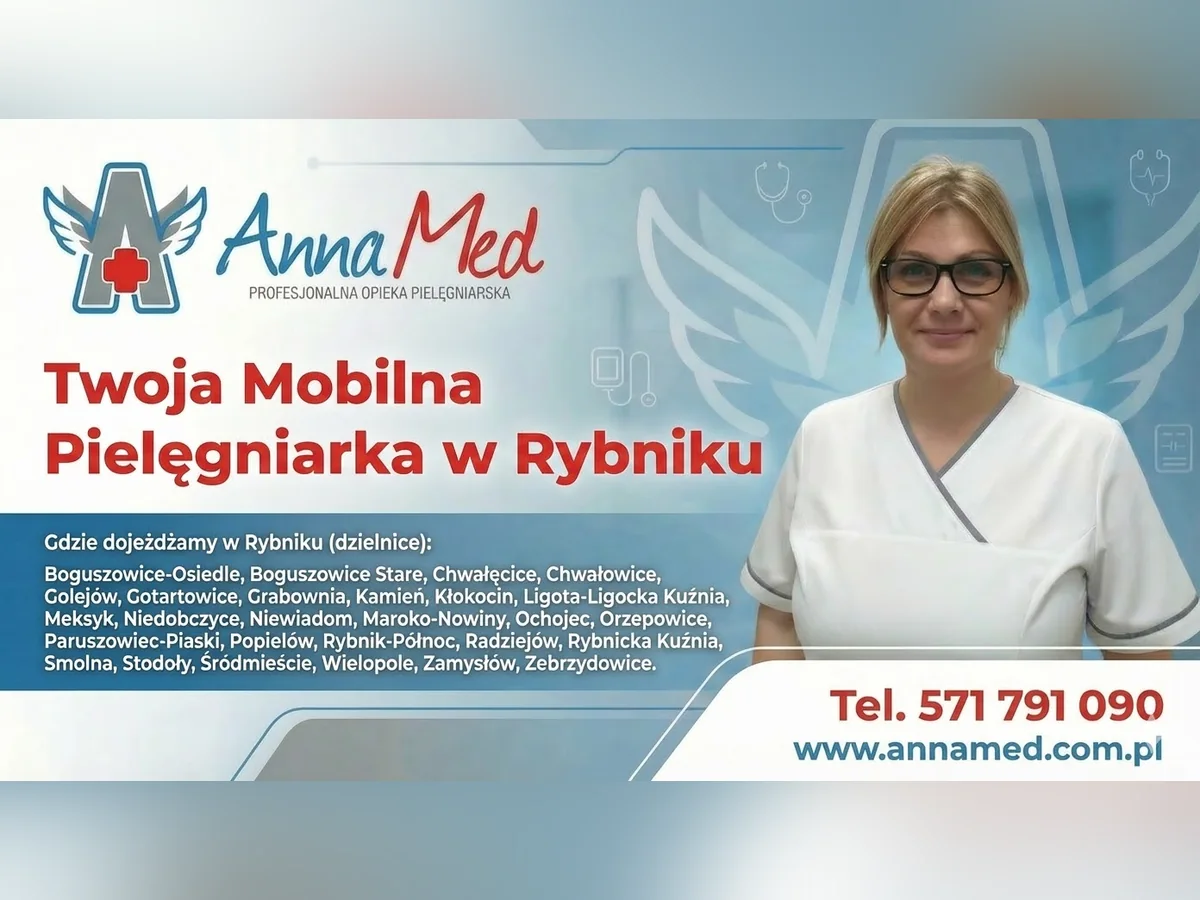 Grafika AnnaMed: Mobilne świadczenia pielęgniarskie w każdej dzielnicy Rybnika