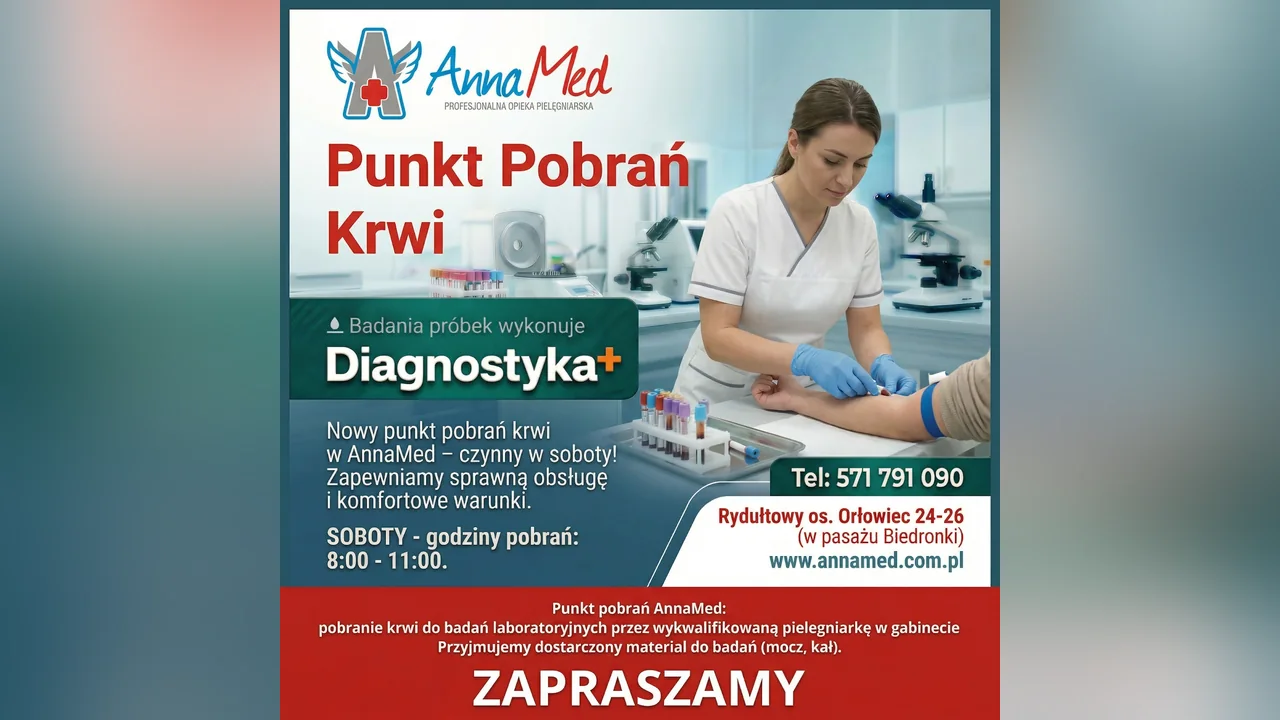 Grafika AnnaMed: Rozszerzenie godzin pracy Punktu Pobrań – pobrania od 6:00