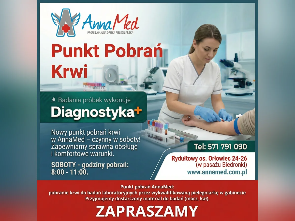 Grafika AnnaMed: Rozszerzenie godzin pracy Punktu Pobrań – pobrania od 6:00