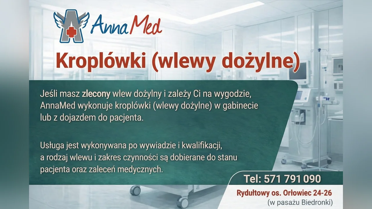 Grafika AnnaMed: Kroplówka (wlew dożylny) – kiedy ma sens?