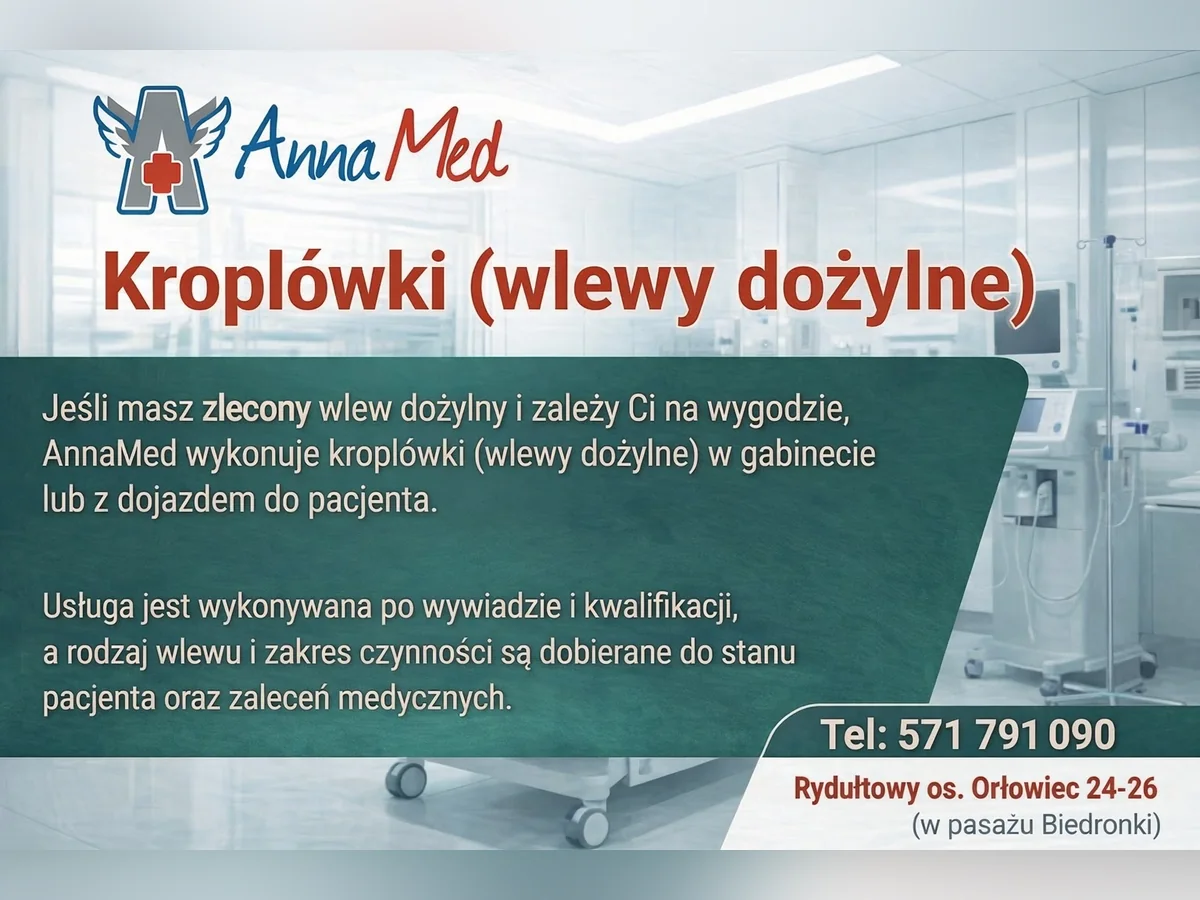 Grafika AnnaMed: Kroplówka (wlew dożylny) – kiedy ma sens?