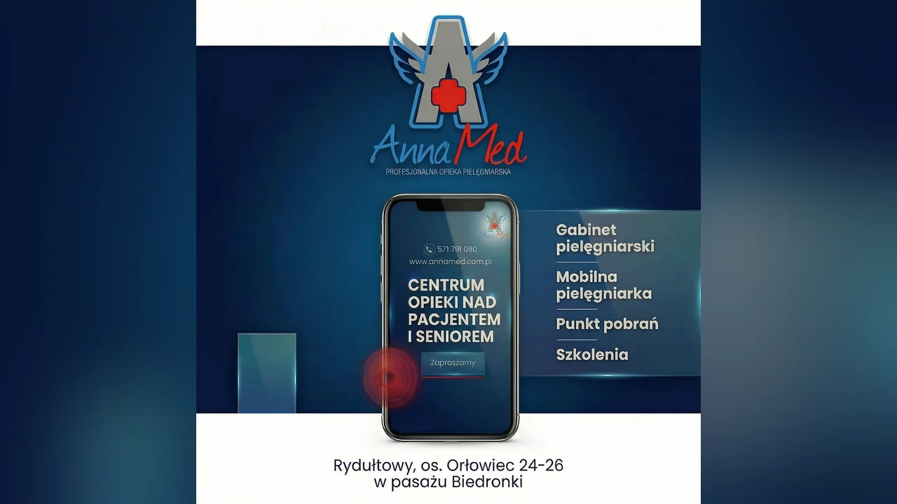 Grafika AnnaMed: AnnaMed w Rydułtowach – gabinet, punkt pobrań i mobilne świadczenia pielęgniarskie