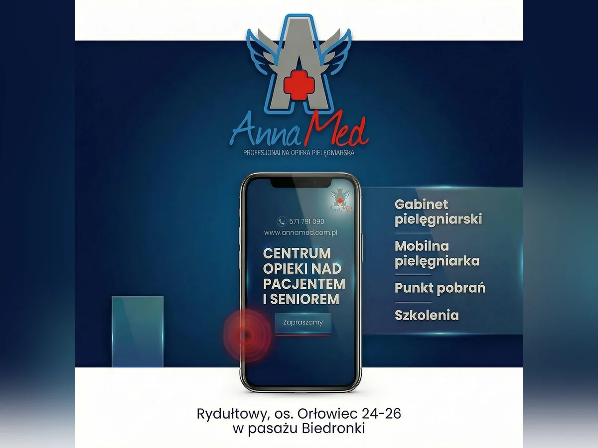 Grafika AnnaMed: AnnaMed w Rydułtowach – gabinet, punkt pobrań i mobilne świadczenia pielęgniarskie