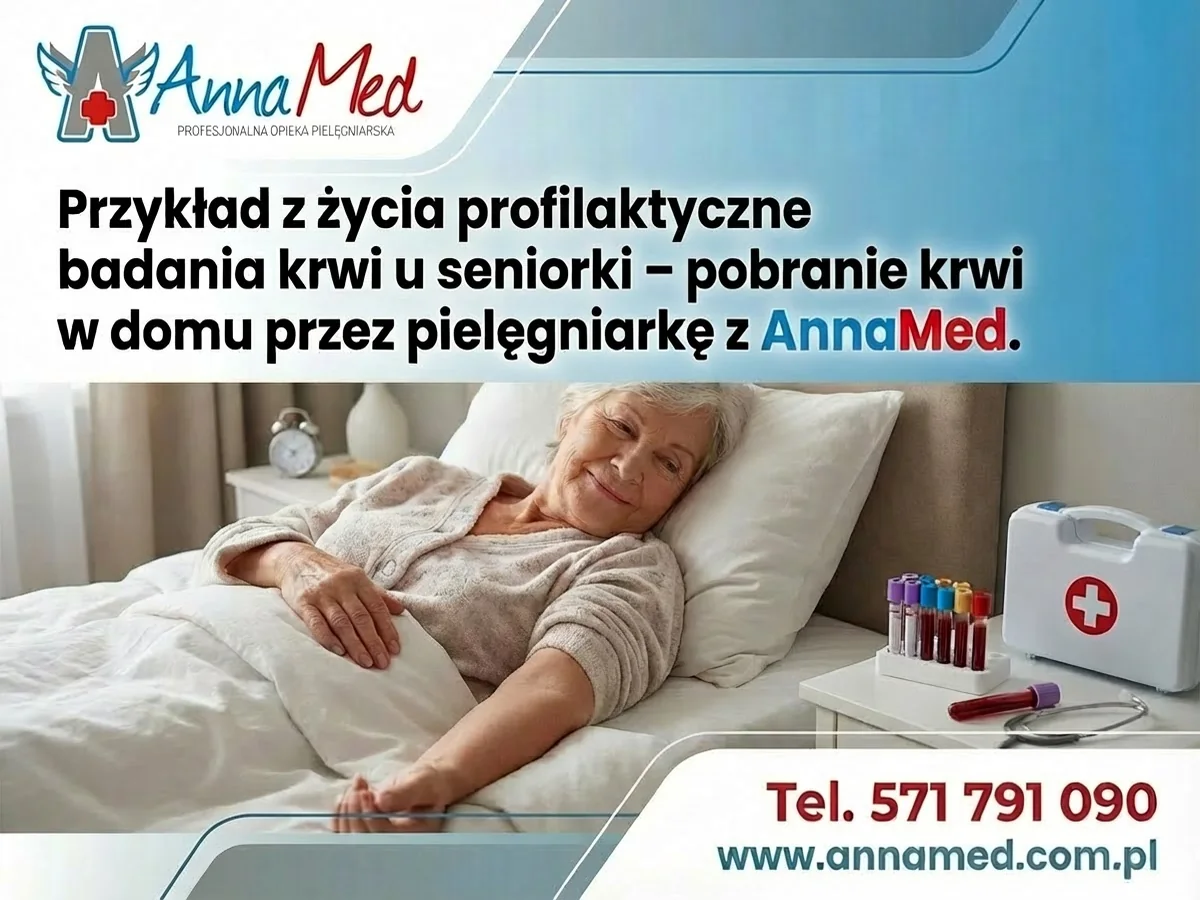 Grafika AnnaMed: Przykład z życia: profilaktyczne badania krwi u seniorki w domu