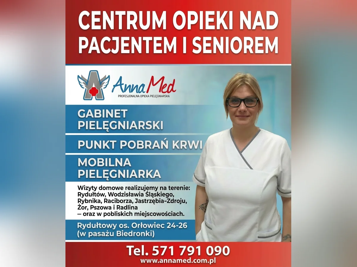 Grafika AnnaMed: AnnaMed – prywatne usługi pielęgniarskie, gabinet i punkt pobrań w Rydułtowach