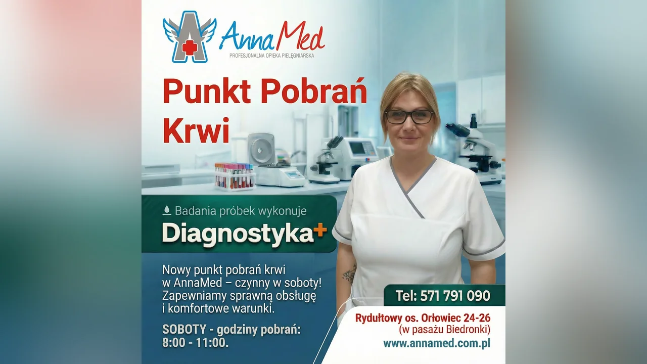 Grafika AnnaMed: Punkt pobrań krwi w AnnaMed – pobrania w soboty (8:00–11:00)