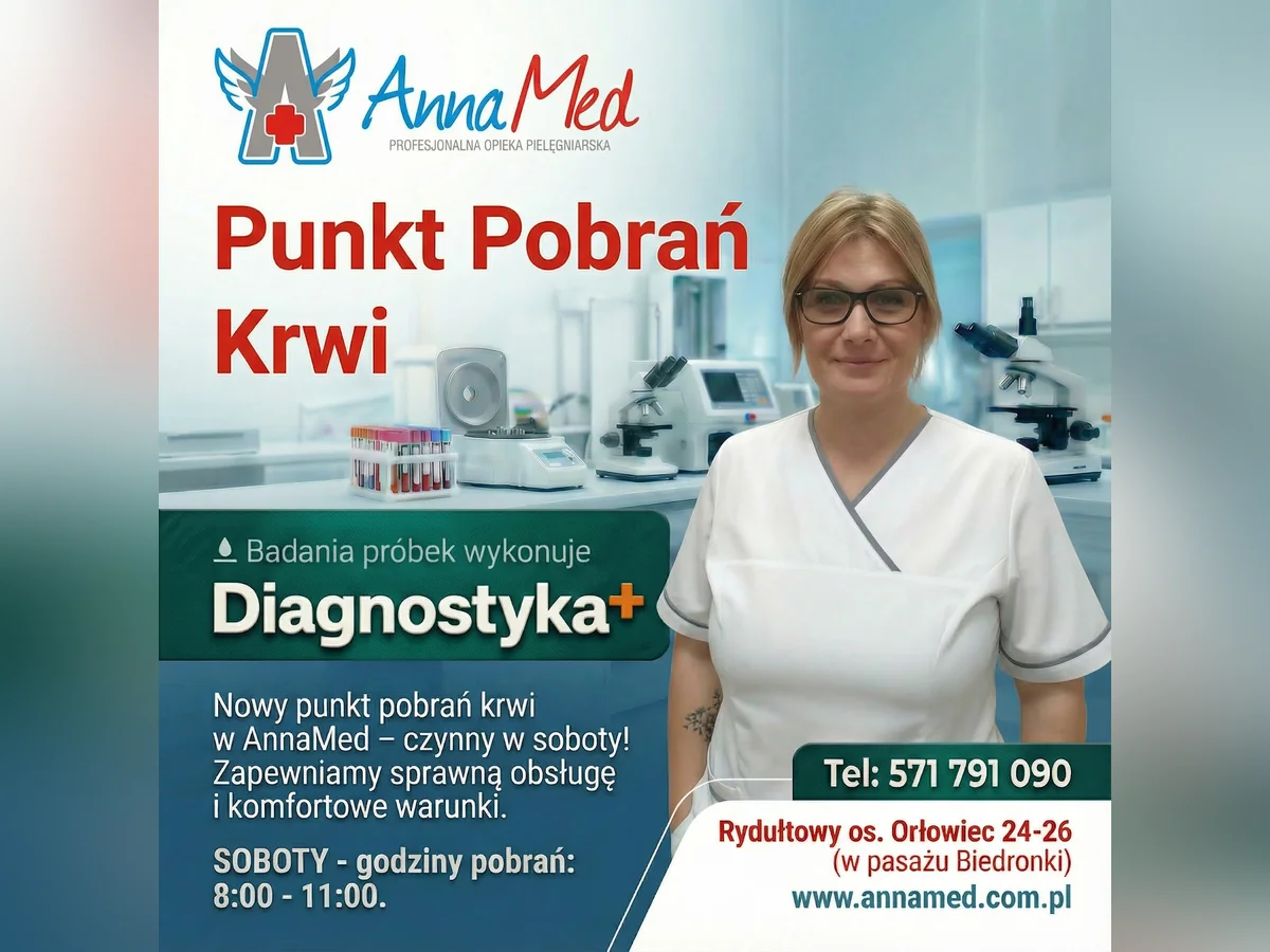Grafika AnnaMed: Punkt pobrań krwi w AnnaMed – pobrania w soboty (8:00–11:00)